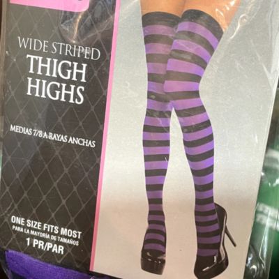 Women's Tights Stockings Socks Halloween Costume Purple Black Stripe Thigh High